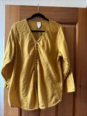 Cotton Flower Mustard Yellow Button-Front Women's Top